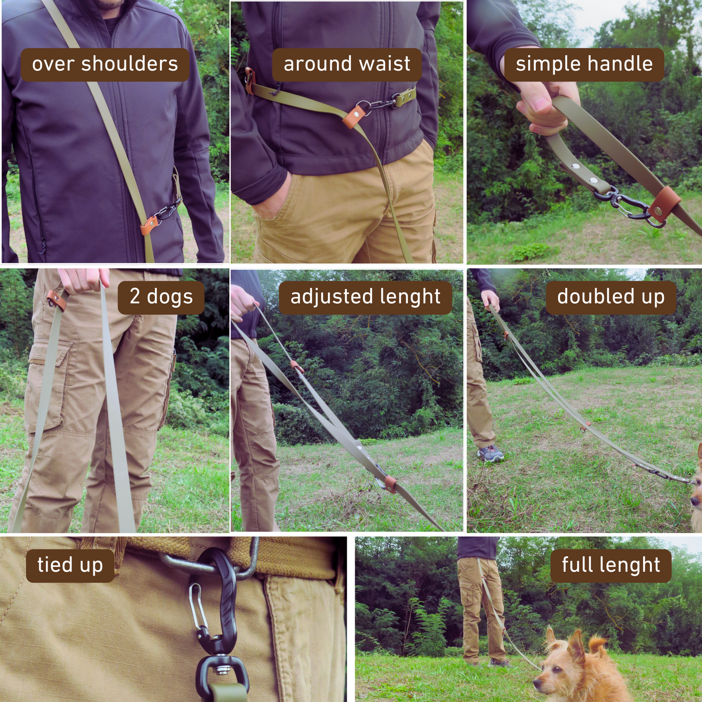 Biothane® multifunctional sport leash - Olive Green