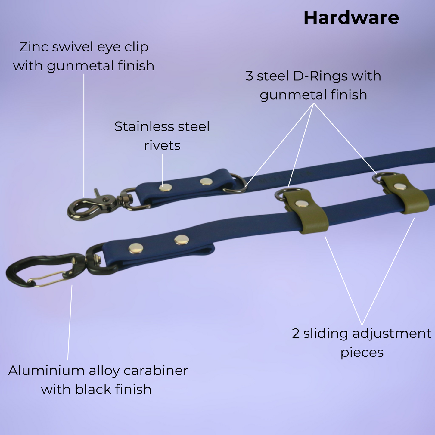 Biothane® multifunctional sport leash - Navy Blue