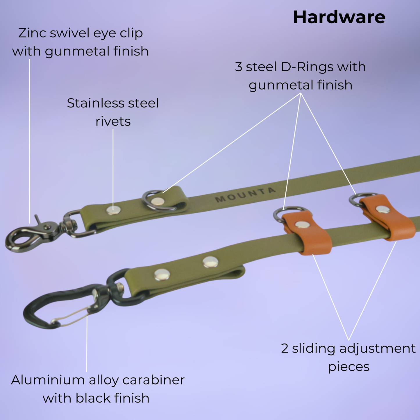 Biothane® multifunctional sport leash - Olive Green